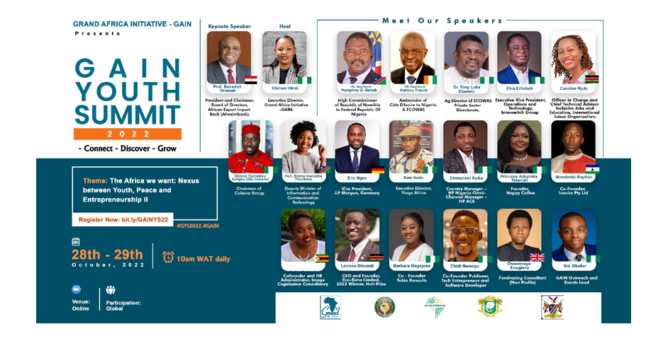 AfreximBank Boss, ECOWAS, Diplomats and others to Speak at GAIN Youth Summit 2022
